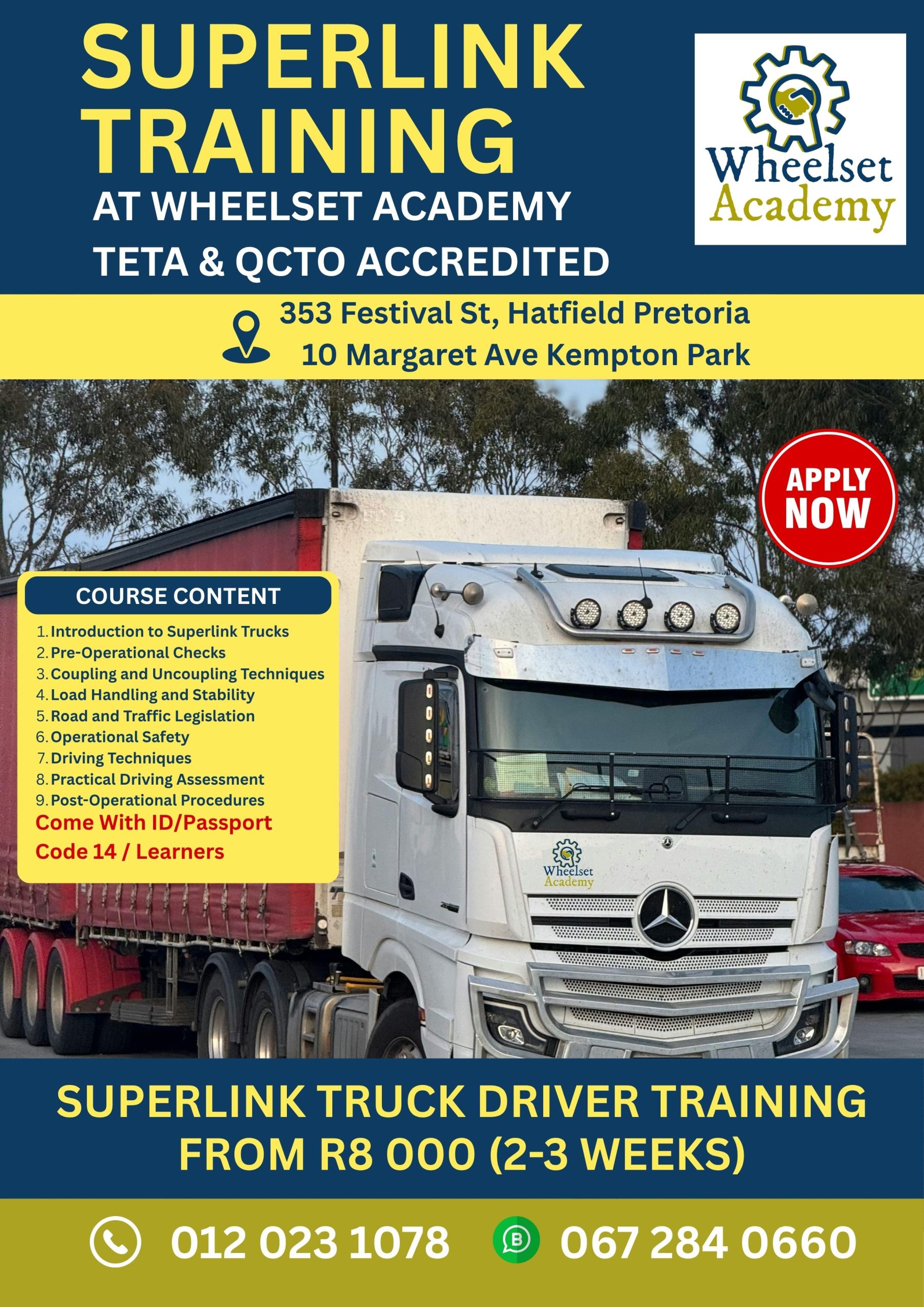 Superlink training at Wheelset Academy – accredited Code 14 Superlink Truck Operator Course with road-test experience.
